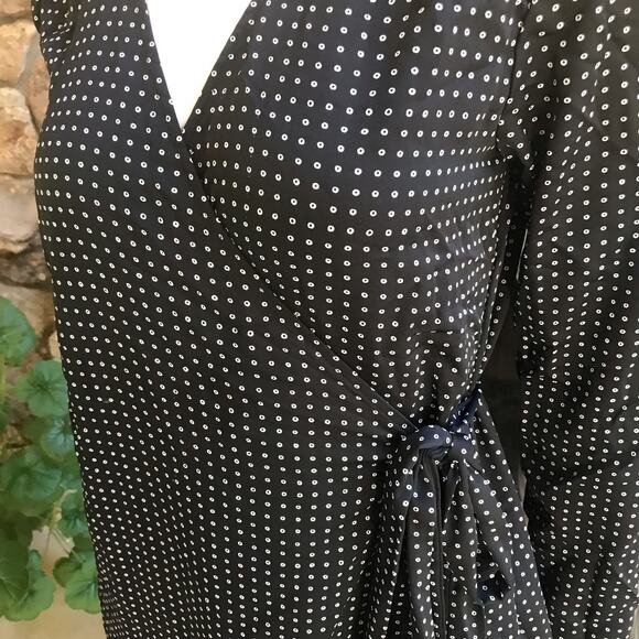 Gap Long Sleeve Wrap Dress Modest Polka Dot Black White Women's Small - Picture 4 of 8